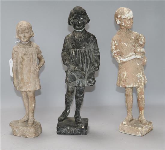 Elsie March (1884-1974), three terracotta figures of children, one inscribed Peter, one signed and dated 1920 height 33cm